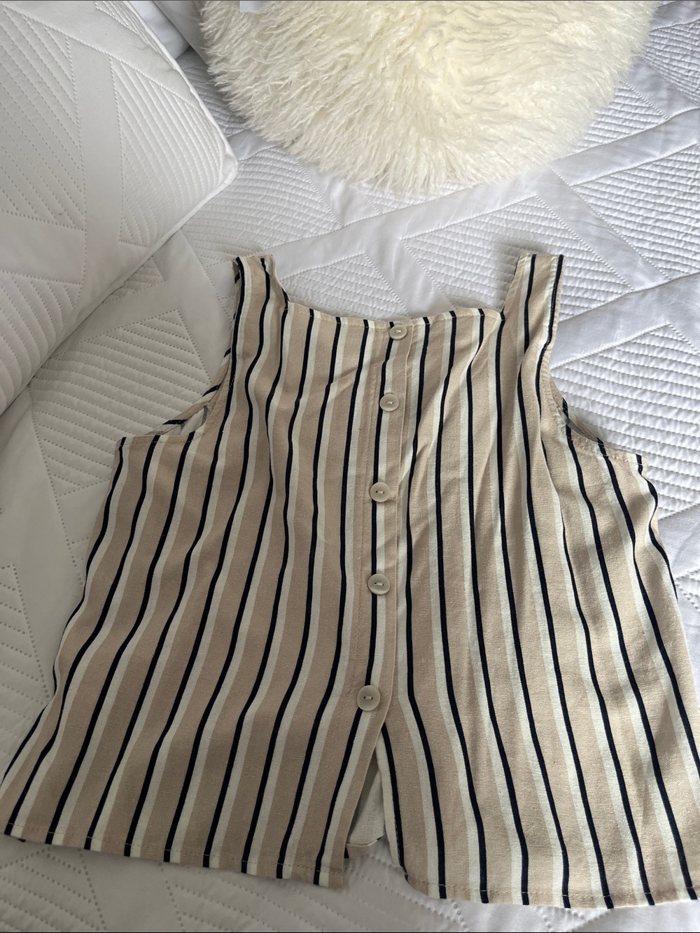 Vero Moda Beige and Navy Striped Button-Front Tank